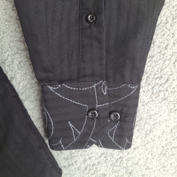 J Campbell Shirt Men’s Large Black Long Sleeve Button Down Embroidered Striped - Picture 7 of 15